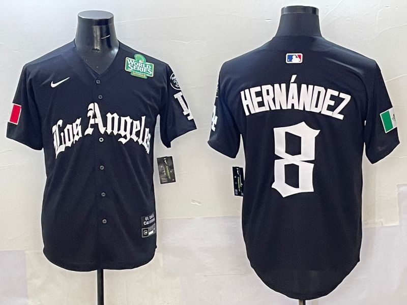Men Los Angeles Dodgers #8 Hernandez Black Five generations Joint Name 2025 Nike MLB Jersey style 6